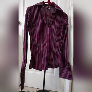 Thomas Pink Slim Fit Stretch Button-Down Shirt, Pink/Black Stripes SZ last pict